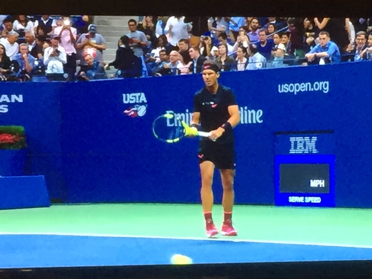 I was going to put on a Netflix movie while I pack but Nadal just walked on screen #loveNadal #hugeInRL #USOpen #moreTennis #looksGoodInPink