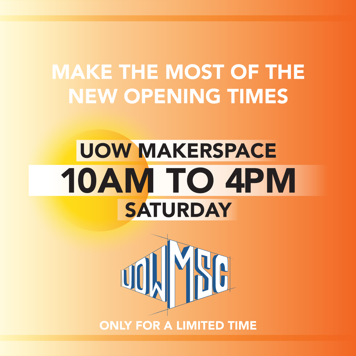 UOWMSC's tweet photo. For the next two weekends, the Makerspace is open on Saturdays as well as weekdays! Will you be there tomorrow? #thisisuow #UOWMakerspace https://t.co/pgcgKNfBYL