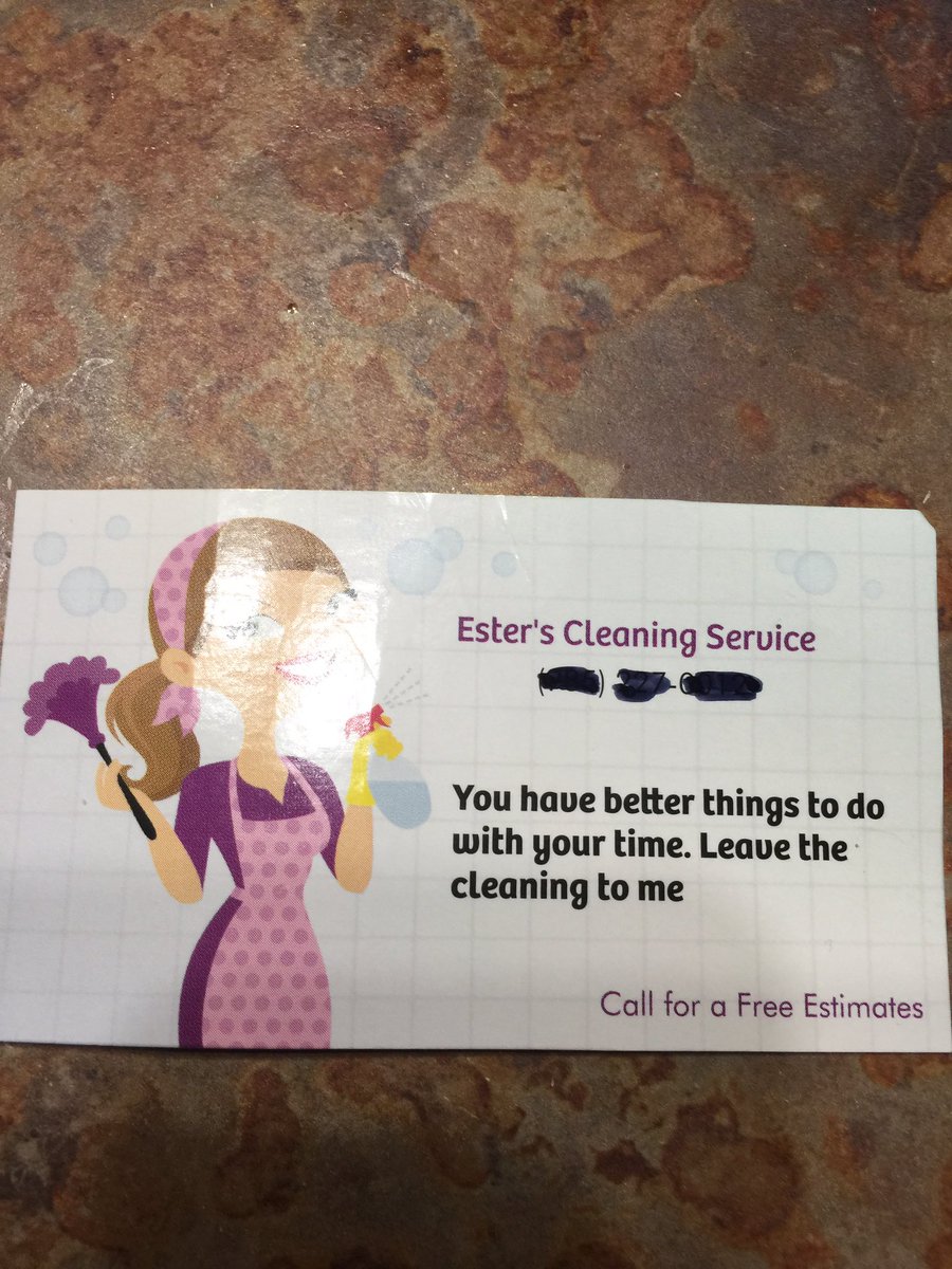 <a href="/EsthersCleaning/">Esther</a> has a typo on her business card... she found our secret bunker here in Texas.. I'm impressed.. and scared <a href="/IsAnyoneThere12/">Is Anyone There?</a>