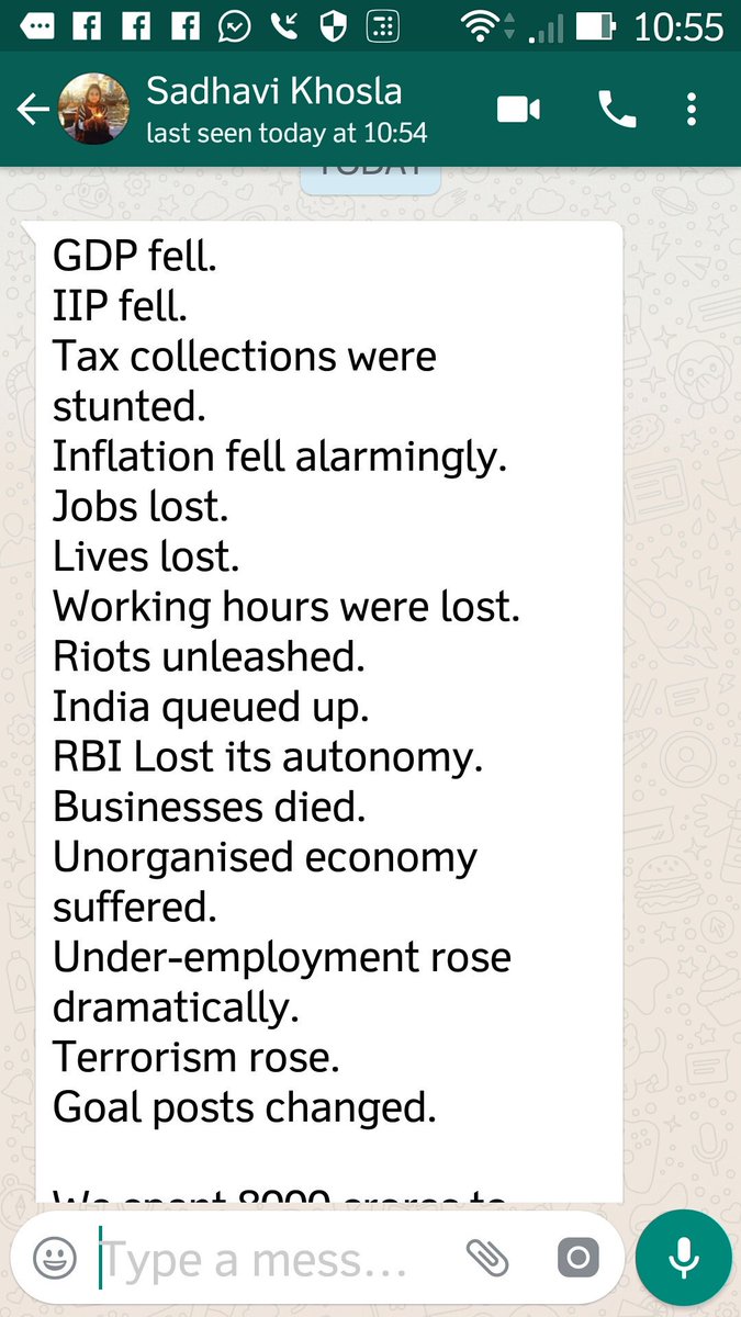 Feku_No1's tweet photo. Screen Shots:
GDP fell, IIP fell, Jobs lost. Lives lost. Terrorism rose. FM lied. RBI silent. Govt. lied : by @sadhavi 
#DeMonetisation https://t.co/0jO8VBVvnH