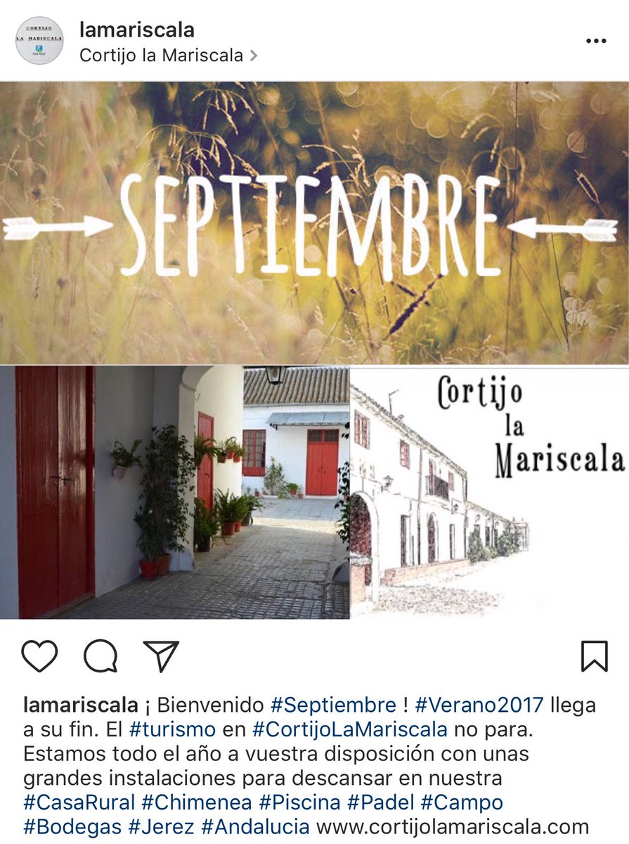 Bienvenido #Septiembre #CortijoLaMariscala #CasaRural #Jerez #Andalucia #Turismo #Instagram #Twitter #Faceboock cortijolamariscala.com