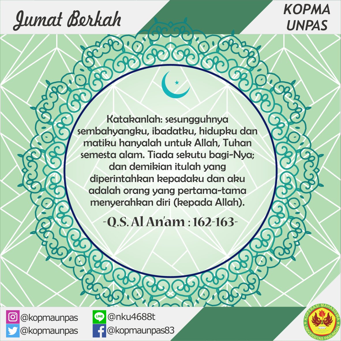 kopmaunpas's tweet photo. [Jumat Berkah]
Katakanlah dengan lisan, yakinkanlah dengan hati
.
.
.
#JumatBerkahKopmaUnpas 
#KopmaUnpas https://t.co/dIytmWdJlW