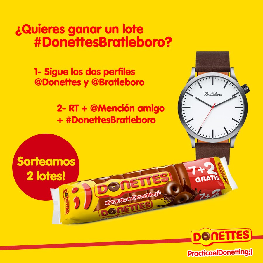 Donettes's tweet photo. RT y mención al amigo con el que puedes compartir Donettes a todas horas + #DonettesBratleboro ¡Podrás ganar un lote! ¡Síguenos! @Bratleboro https://t.co/40qMzcSOOQ