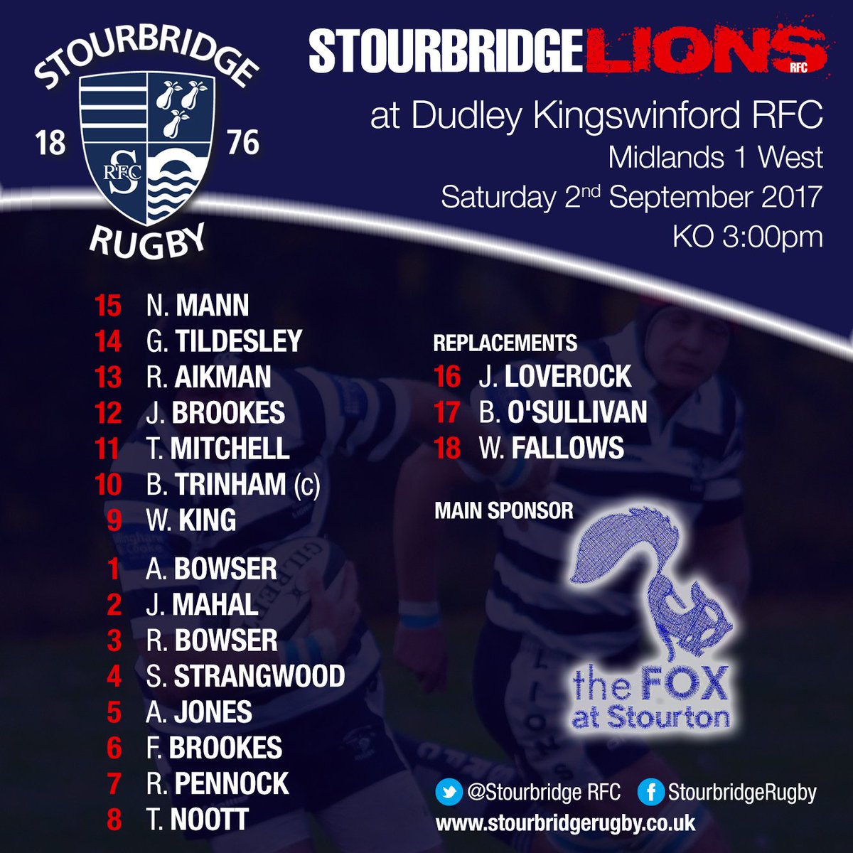 StourbridgeRFC's tweet photo. Tomorrow, the Lions make the short trip to @DKRugbyClub for their first game in #Midlands1West - not far to go to shout #WeAreStour! https://t.co/ZoGFm4OAlt