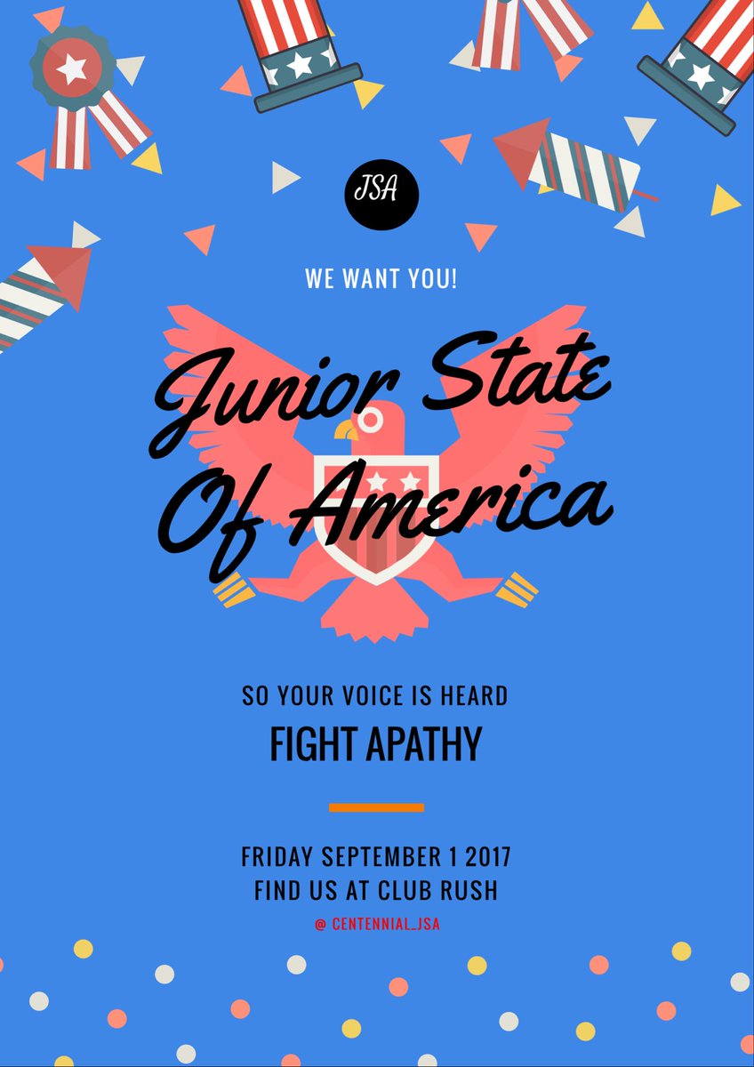 CentennialJSA's tweet photo. Come find JSA's booth at club rush tomorrow during your lunch to join and get info about our first meeting! https://t.co/N5hMap4ldz