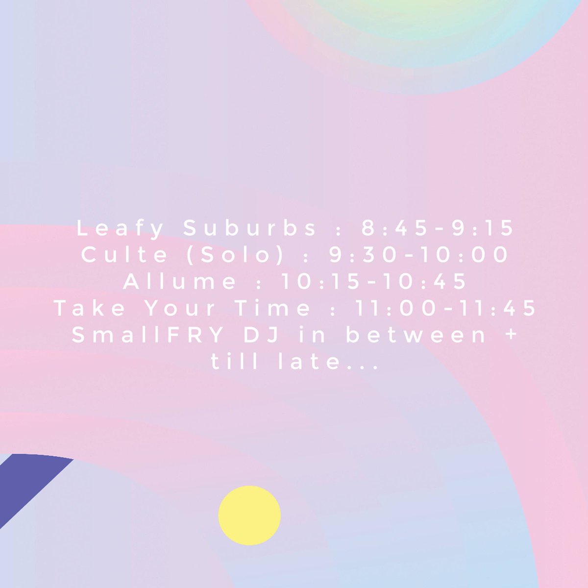 takeyrtweets's tweet photo. Come out! Melbourne tonight at the @GasometerHotel Upstairs with @allume_music @culte666 @smallfryhq + Leafy Suburbs 🌿 https://t.co/NYm7mdnBMr