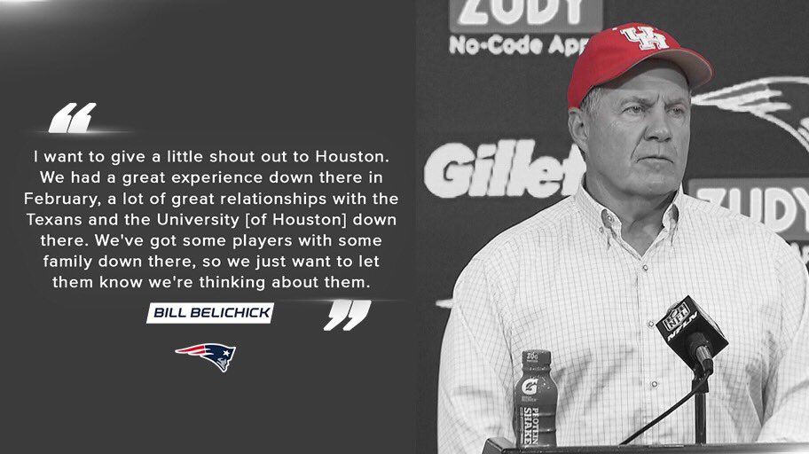 Patriots's tweet photo. Bill Belichick opened tonight's press conference with a message of support for the city of Houston: https://t.co/e4z2Yi9B4t