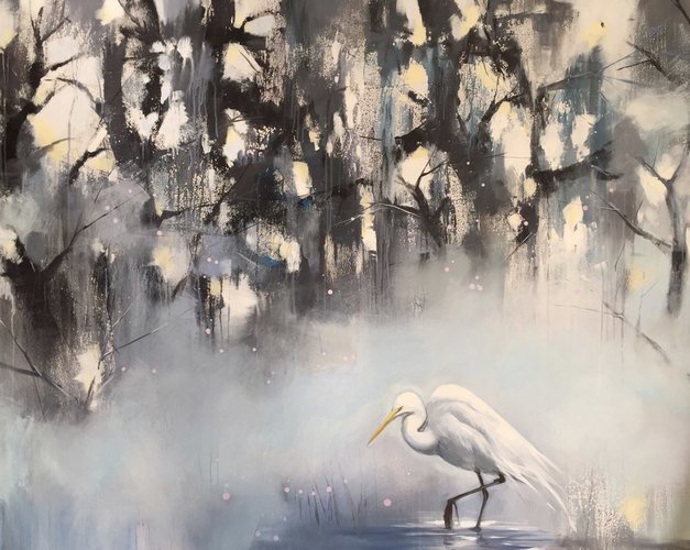 Louisiana Egret in the fog by @anyadunn goo.gl/ntME3Z #louisiana #painting