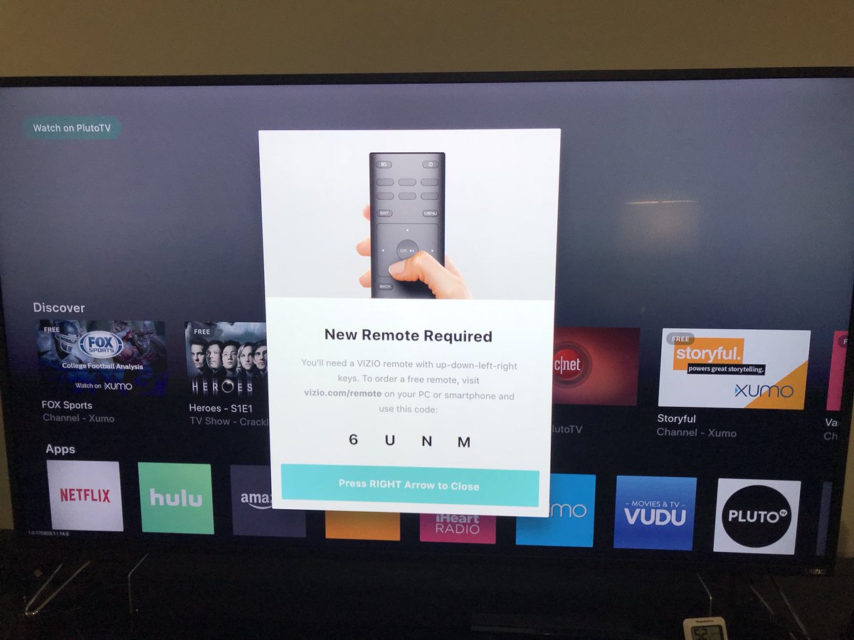 jakej's tweet photo. My TV literally deprecated the remote it came with.  @VIZIO @internetofshit https://t.co/kjd9D3fIFG