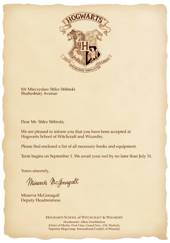 OhanaNews's tweet photo. ✦ To: @fragilebonedboy 
✦ From: Hogwarts School of Witchcraft and Wizardry. https://t.co/ZuHEFPe1Su