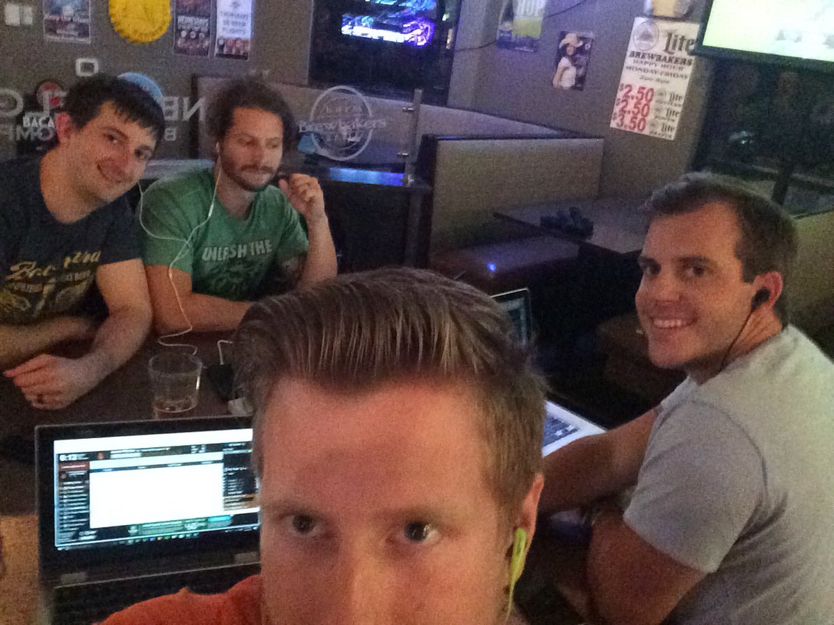 MatzyMatz's tweet photo. Just some bros web-drafting at the bar, like the W.O.W. kids used to do. #FantasyFootball #RIPDavis #SigEpKSA @FiveChuck @Pat_Howell https://t.co/ieoRB81mzV