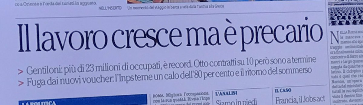 rubino7004's tweet photo. Cara Repubblica, secondo me un titolo più corretto sarebbe stato: "Cresce la precarietà, non il lavoro". Il LAVORO è un'altra cosa... https://t.co/Z09gIJK22p