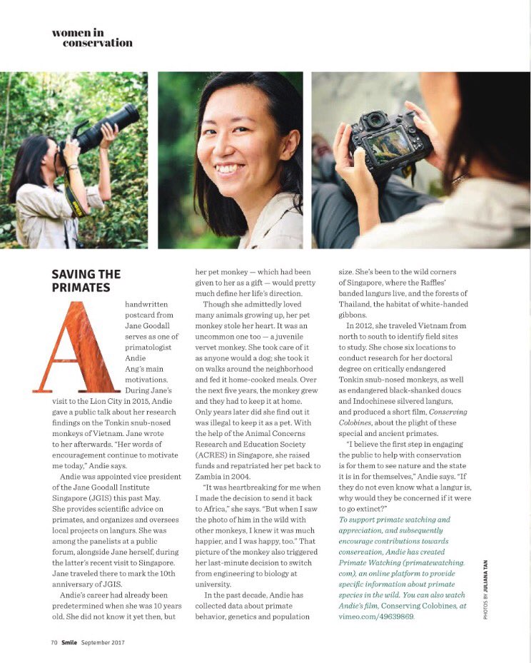 PrimateWatching's tweet image. Dr. Jane Goodall inspired me in my journey of primate research #CebuPacificMagazine #Sep2017 #JGISingapore smile.ink-live.com/html5/reader/p…
