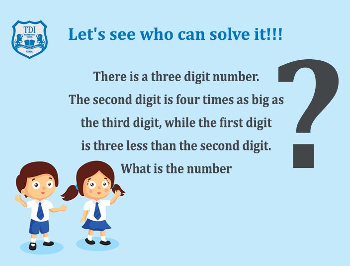 TDIISchool's tweet photo. Let’s see who can solve it first? :
Admissions Open: Pre-Nursery to VIII for Session 2018-19
#TDIIS #School #Kundli #Genius #quiz #QUIZTIME https://t.co/j28NqNGBu4