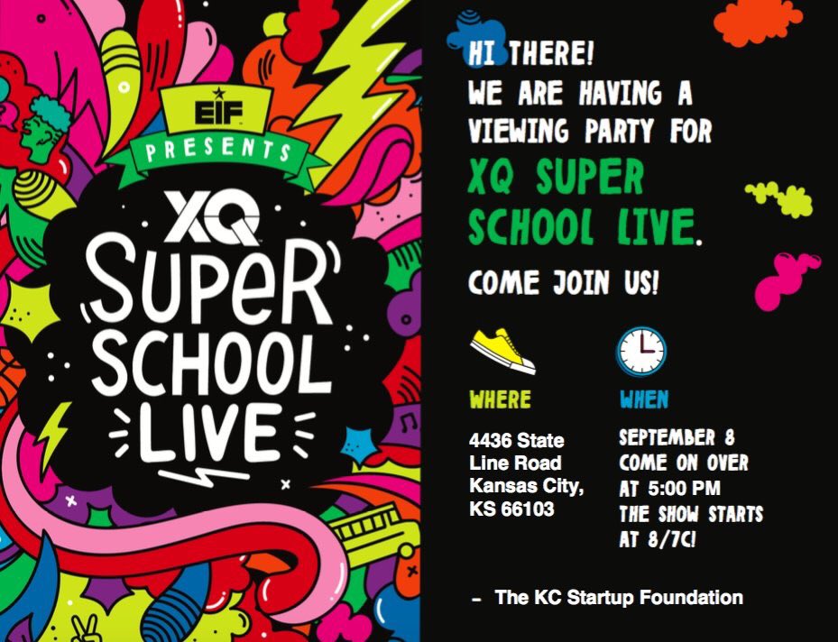 ElevatingEdu's tweet photo. Hey KC! Join us for #XQLIVE VIEWING PARTY hosted by @KCstartupFDN @ElevatingEdu! Reg: https://t.co/K3nHMd9W4I #RETHINKHIGHSCHOOL #elevateEDU https://t.co/RigwGuqQJq