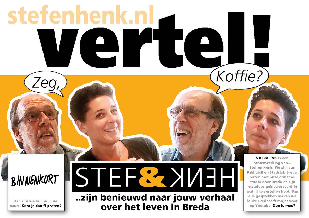 Vanaf tien uur: Kom vertellen bij Stef en Henk! De koffie staat klaar in winkelcentrum Hoge Vucht in Breda-Noord.