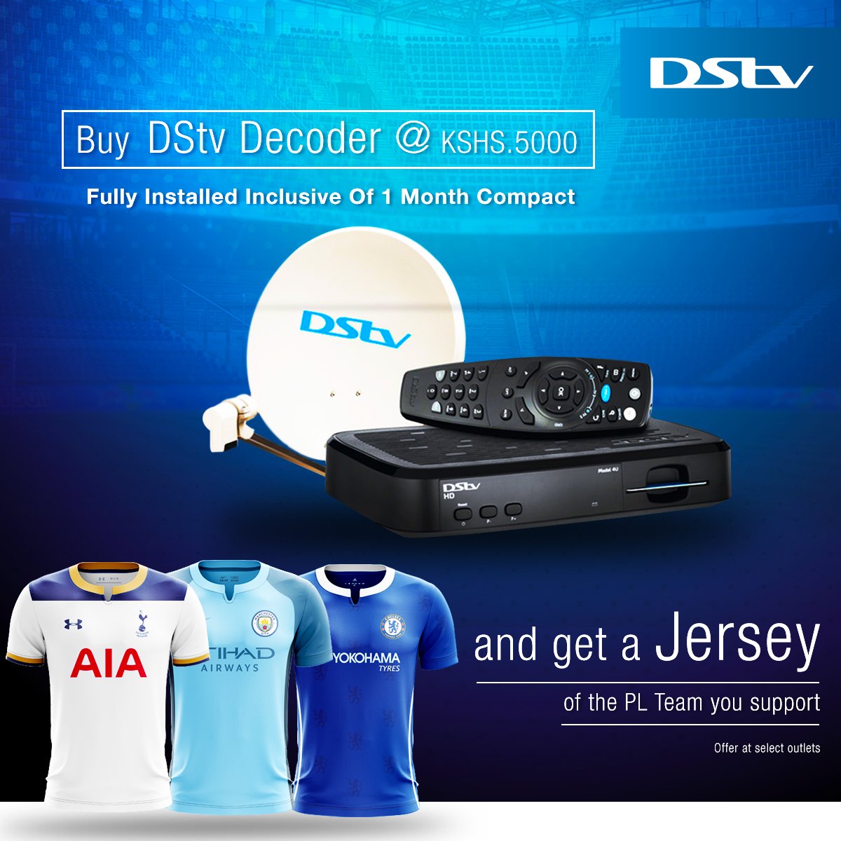 radiomaisha's tweet photo. Buy a full installed Dstv Decorder @5000 and get 1 month free Compact and Jersey for your team. #DstvValue @DStv @KTNKenya @StandardKenya https://t.co/0tRuRC2A4a