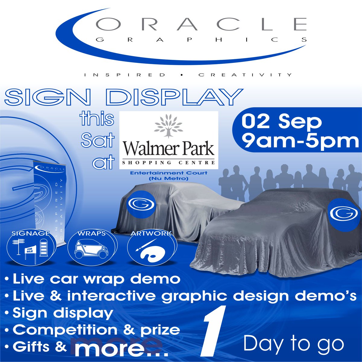 OracleGraphics's tweet image. #signdisplay #signexpo #livecarwrap #promotionaldisplays #graphicdesign #competition #gifts #oraclegraphics #walmerparkshoppingcentre
