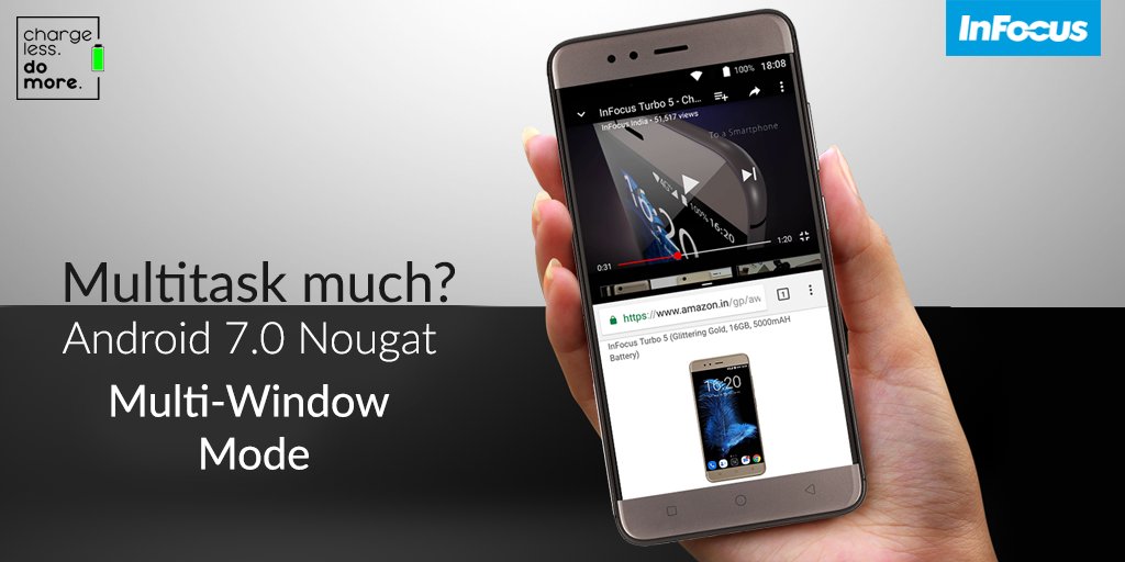 InFocus_IN's tweet image. Experience the convenience and versatility of Multi Window Mode of Android Nougat on your InFocus Turbo 5!
#Turbo5Features