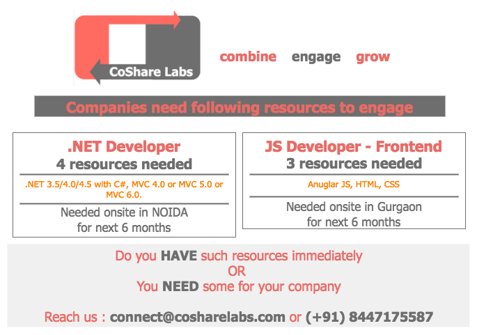 cosharelabs's tweet photo. Hey do you want to team up with companies for following requirements
#CEO #startups #CoShareLab #CTOs #startupindia 
@diavjunat @VicharDev https://t.co/YskE5vNqsu