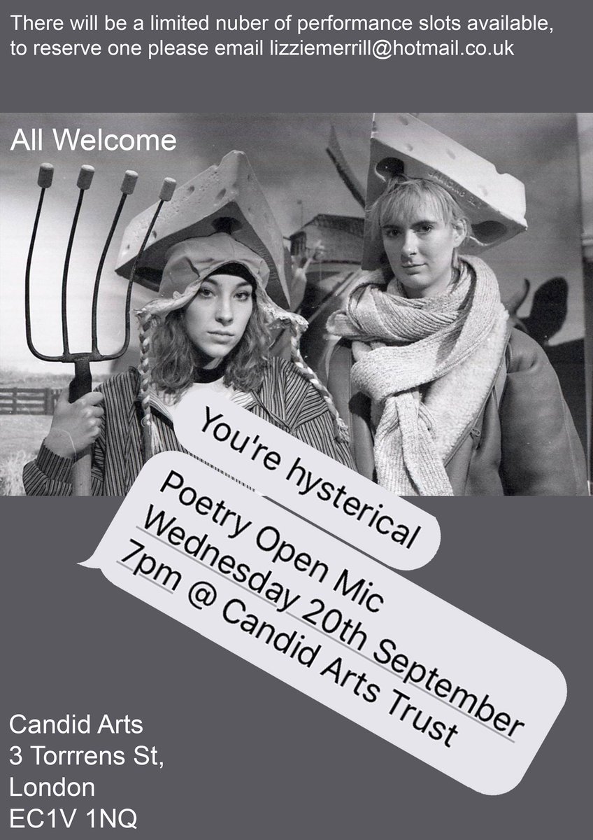 You're Hysterical -Spoken Word Open Mic Night <a href="/candidarts/">Candid Arts Trust</a>  on 20 September. ow.ly/N8RT30eOO2G #spokenword #openmic #candidarts #events