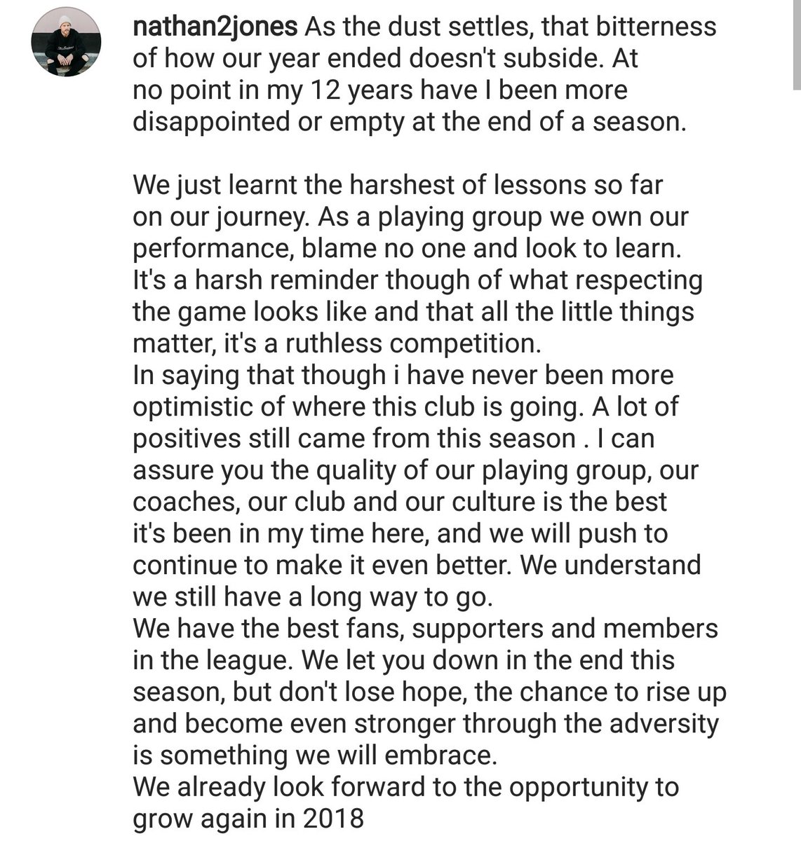 MelbourneFooty's tweet photo. A strong message from Nathan Jones to the supporters. https://t.co/2GQe6mJgjP
