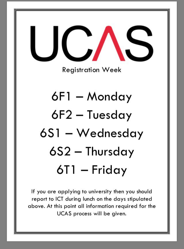 Next week is registration week at St Ambrose HS. Details below. #ucas2018