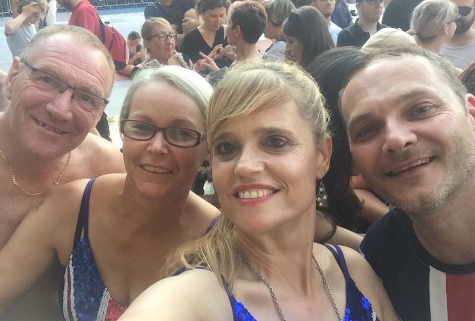 JJuleslady's tweet photo. @robbiewilliams your biggest fans have travelled again to see you in Switzerland. Give Kim Bailey a shout out (2nd one along). https://t.co/lAq1rQ362I