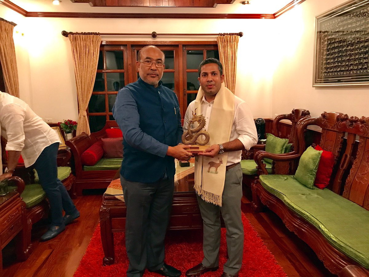 Soukthavy_Ch's tweet photo. It was my pleasure receiving the  Manipuri scarf and memento from H.E. N Biren Singh, CM of Manipur, India. Honoured to be appreciated. https://t.co/0qjh7TXRNr