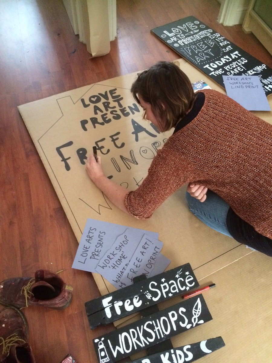 loveartworkshop's tweet photo. One week to go getting our signage ready for @lakesalive excited to see @moshellwren this weekend to watch her start building #lakesalive https://t.co/k67BXTY2Ay