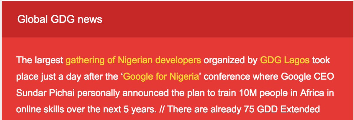 moyheen's tweet photo. Way to go, @GDGlagos!!! ๐๐พ๐๐พ๐๐พ
Thanks again to everyone who volunteered to help us make this happen.
#GDGLagosDevConf https://t.co/wN91sPRHQj