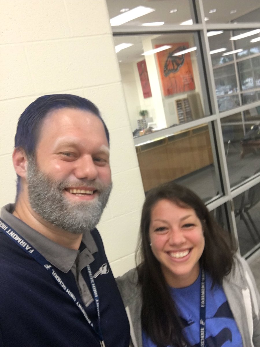 SilvermanELA's tweet photo. @KFHSPrincipal is a man of his word! Blue and silver hair after beating Alter! #WeAreFirebirds https://t.co/jHGpPahI4m