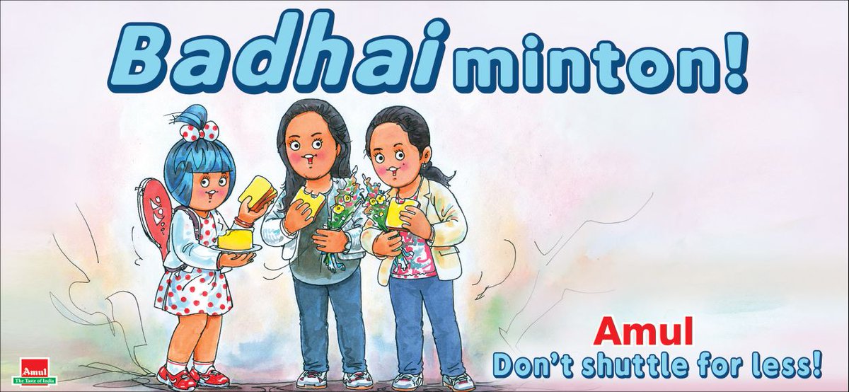 Amul_Coop's tweet photo. #Amul Topical: Saina Nehwal &amp; PV Sindhu lift the game to new heights! https://t.co/TefsDn9qE5
