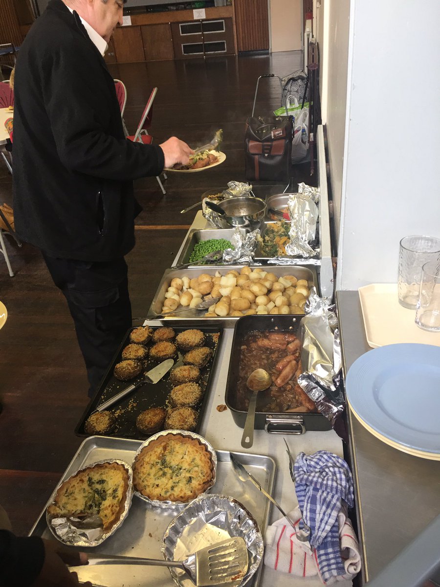 Service! Broccoli Quiche, new potatoes, stuffed mushrooms, seasonal root veg, Yum yum. #FridayFellowship #FoodandFriends #MilesPlatting