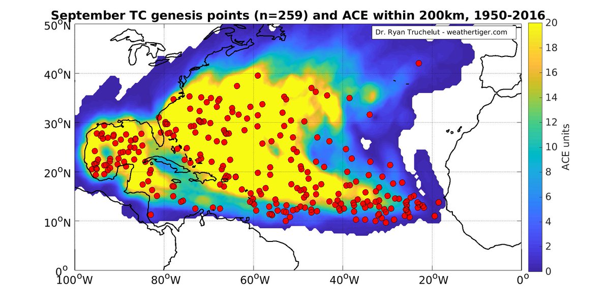 wx_tiger's tweet photo. #September #hurricane climatology: Where do storms form? Everywhere. Where do storms go? Everywhere.#SeptemberRemember #helloseptember #Irma https://t.co/yMNuI3S7lh