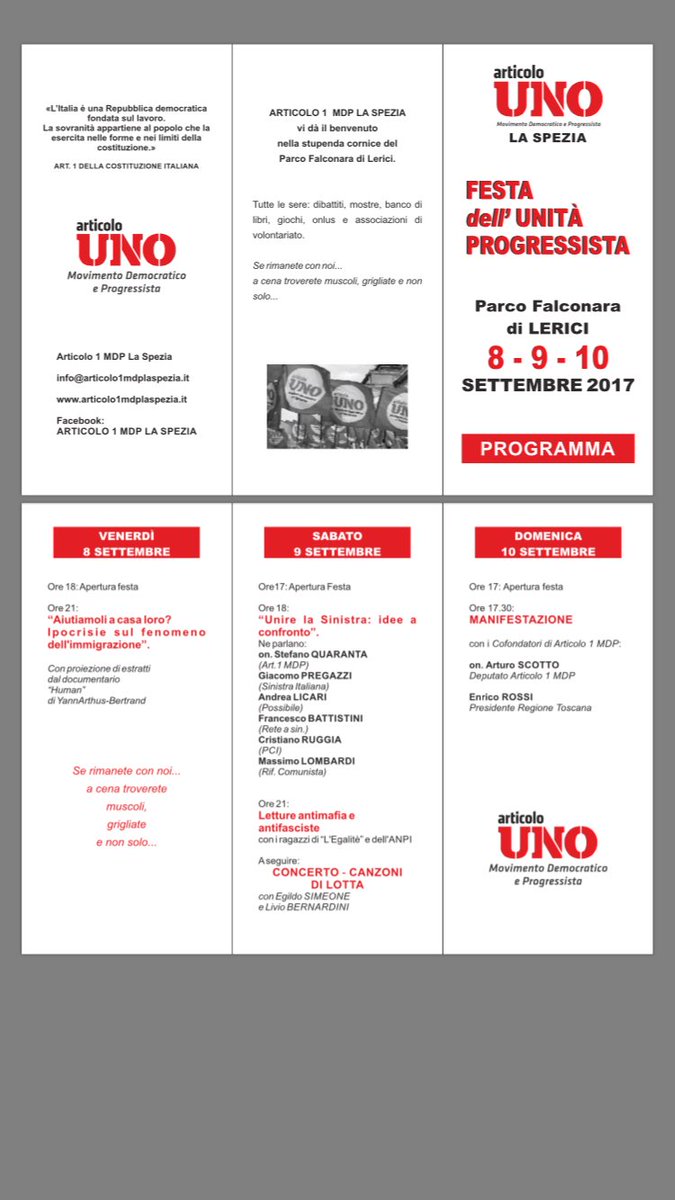 Em_Castaldi's tweet photo. La prima festa provinciale di Articolo 1 La Spezia si farà dal 8 al 10 Settembre presso il Parco Falconara. https://t.co/FOEwalqEho