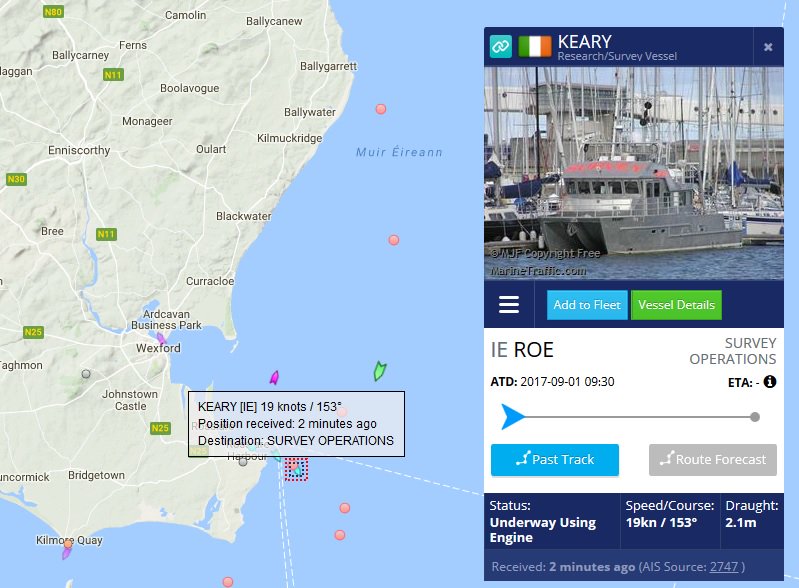 "KEARY"_ Research / Survey Vessel PORT: ROSSLARE  Status: Underway Using Engine