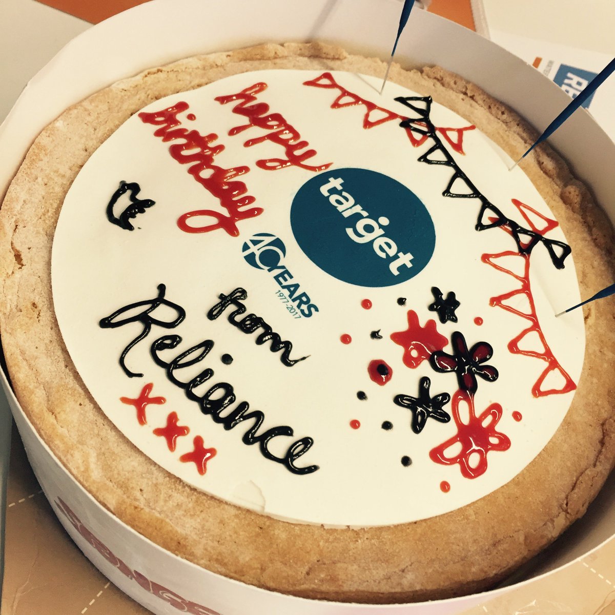 RWCUK's tweet photo. @TargetPR Happy Birthday! We're loving #Targetat40 and getting cake in the post...with icing...and sparklers! Now, let us eat cake! https://t.co/iWIXyb9Zor