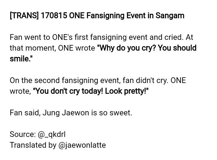 jaewonlatte's tweet photo. [TRANS] 170815 ONE Fansigning Event in Sangam (Fan Account)

#ONE #원 #정제원 #제원 #Jaewon #JungJaewon 

https://t.co/yJy5Oe3MjT https://t.co/5YmEskcX92