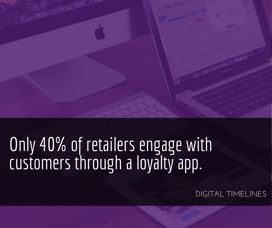 DigitalTimeline's tweet image. Only 40% of retailers engage with customers through a loyalty app. ow.ly/6GH730ekEbK #analytics