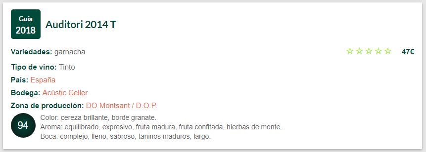 acusticceller's tweet image. Puntuació Guia Peñin 2018! Auditori 2014: 94/100 points 😃 #guiapeñin #puntuació #vi