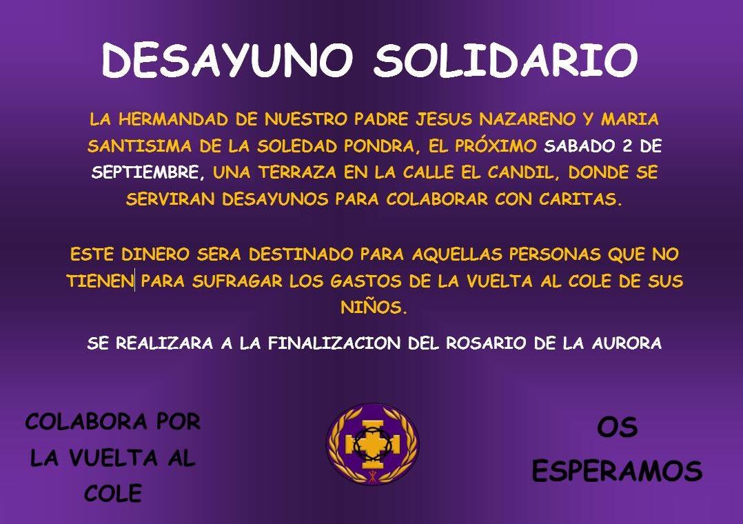 Un año más organizamos el desayuno solidario en colaboración con Caritas
 Os esperamos