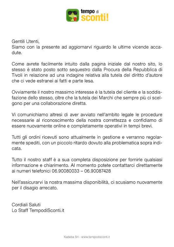 tempodisconti's tweet photo. @IdaDiGrazia @AGCOMunica Gentile Ida, in allegato il comunicato relativo a quanto accaduto.
Torneremo completamente operativi a giorni.
Ci scusiamo per il disagio. https://t.co/R9FNihrzfm