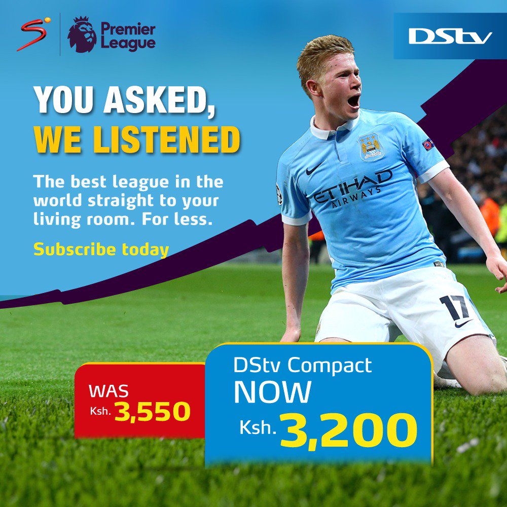 DStv_Kenya's tweet photo. Exciting news! Now pay less for Premium, Compact Plus, Compact & Access from today. Visit https://t.co/QkeB3Kv5BC for more info. #DStvValue https://t.co/vjRXTIDTxj