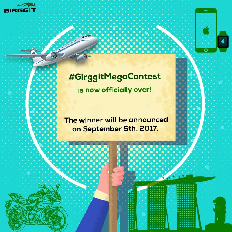 girggit's tweet photo. Thank you all for a great response! #GigggitMegaContest is now official over. The winner will be announced on September, 5th. Stay tuned! https://t.co/4xIiczGxnj