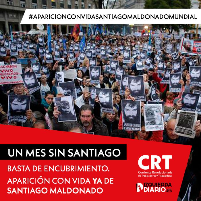 CRTorg's tweet photo. #1MesSinSantiago Desde el Estado español exigimos saber dónde está. Basta de encubrimiento. #AparicionConVidaSantiagoMaldonadoMundial https://t.co/eqM1B2PiPG