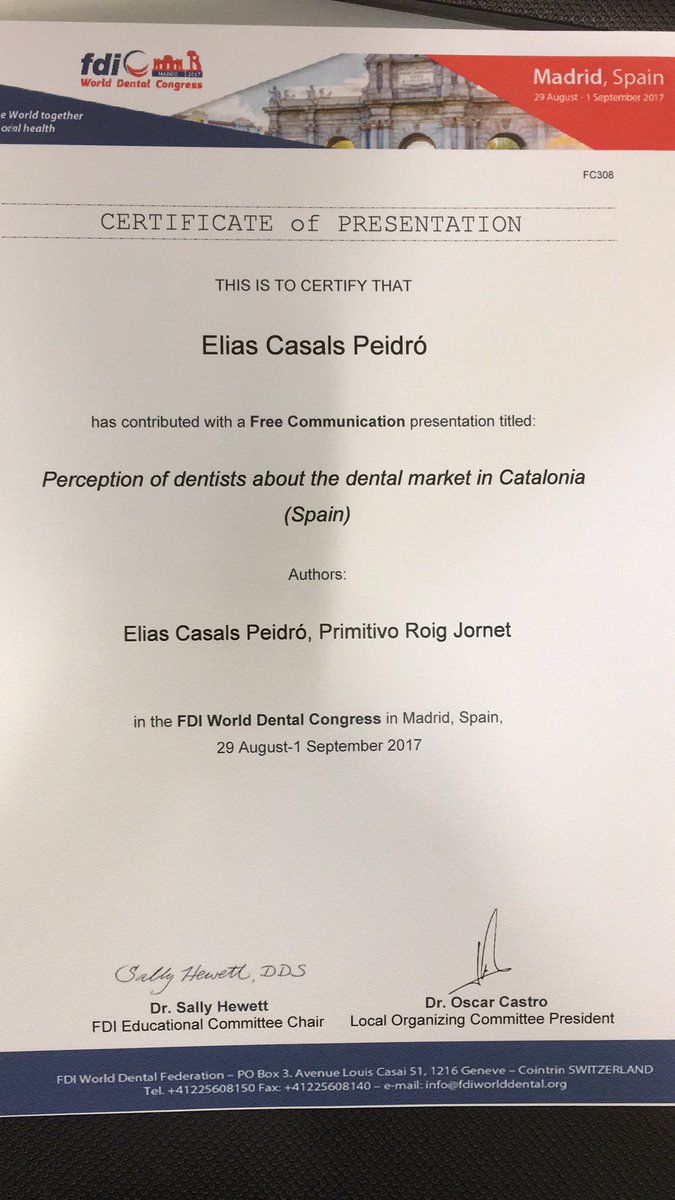 COECdentista's tweet photo. Time to go! After ending my presentation about dentists perception of #dental market @COECoficial #FDI2017Madrid just left FDI Congress! https://t.co/bTtddneFjV