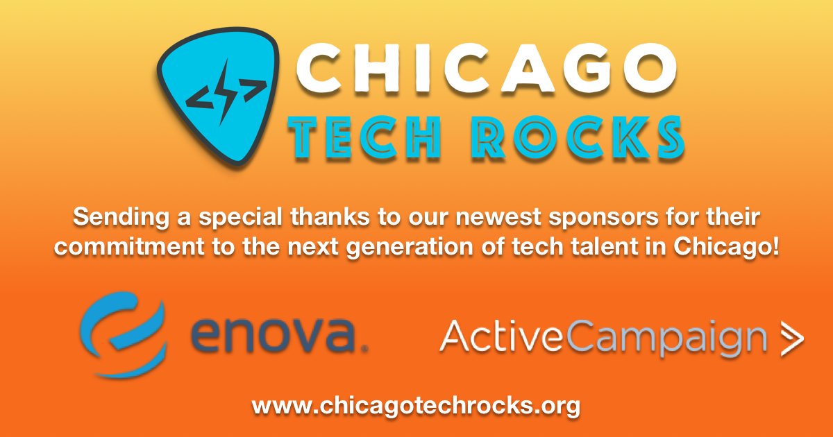 ChiTechRocks's tweet photo. Special thanks to @ActiveCampaign and @enova for supporting @tech_forward, @ChiTechAcademy and CTR! Get tix here: https://t.co/Q6fLUeyaRp https://t.co/Dga1noc4yE