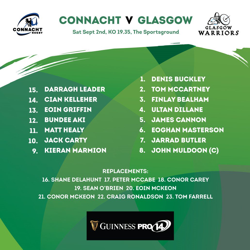 connachtrugby's tweet photo. 4 internationals in starting XV and Bundee returns for clash v Glasgow tomorrow night (7.35pm). #CONvGLA
Detailsโก๏ธhttps://t.co/93vq6jLrWj https://t.co/uIPSkZLSEw