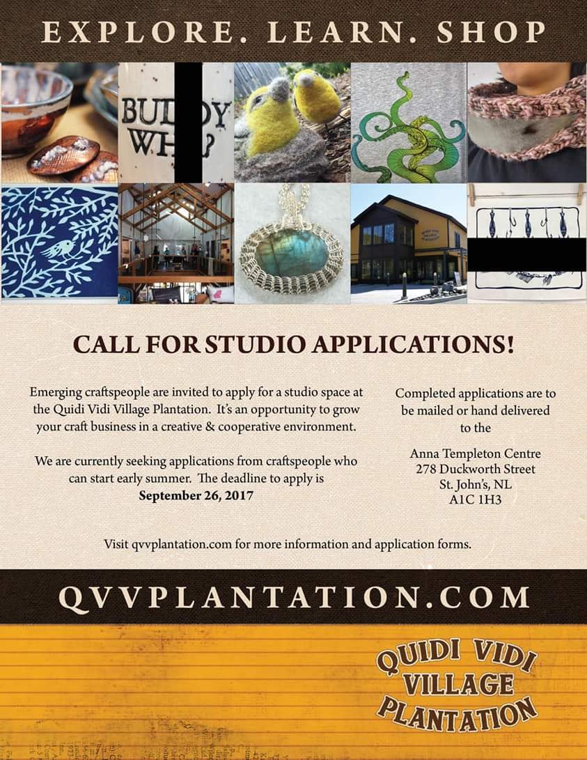 CraftCouncilNL's tweet photo. The Quidi Vidi Village Plantation has open studio space! Applications due September 26th, see below for details. https://t.co/qKZQNLwi1M